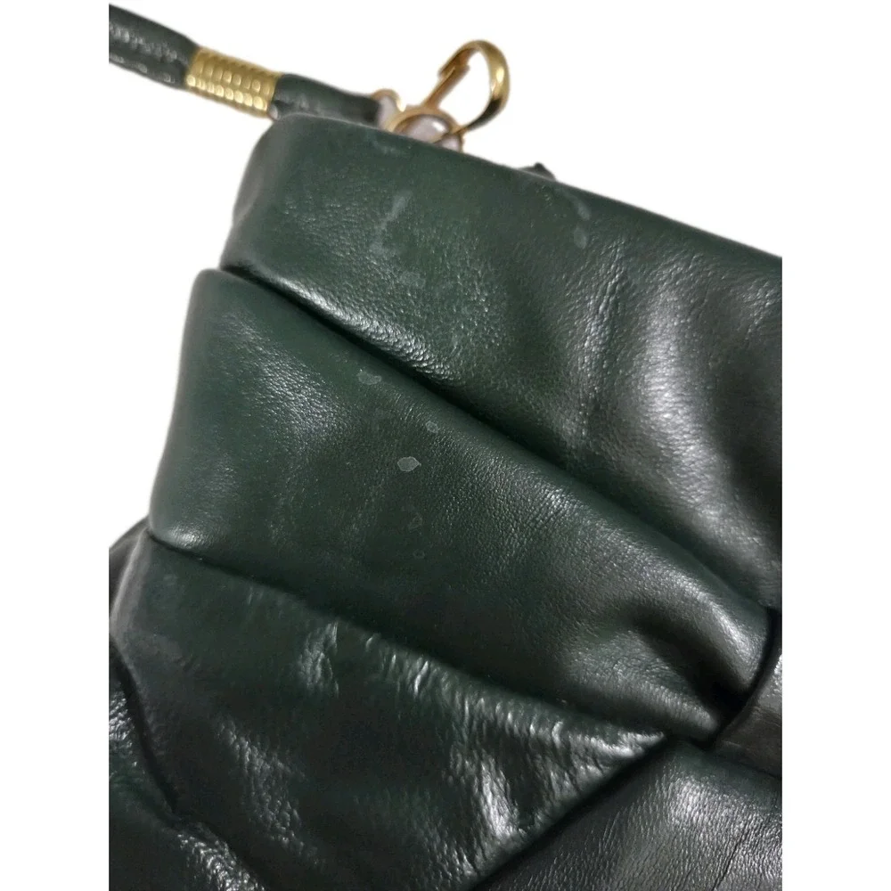 Vintage 1970s Dark Green Leather Clutch Shoulder Bag